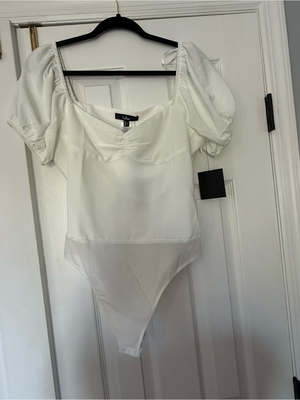 Lulu's White Puff Sleeve Square Neck Bodysuit